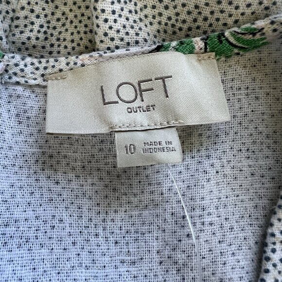 ANN TAYLOR LOFT Outlet Polka Dot Floral Faux Wrap Midi Dress Size 10 Puff Sleeve - Picture 6 of 8